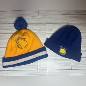 Mitchell and Ness NBA Goldne State Warriors Warm Yellow Blue Beanie set   Good p